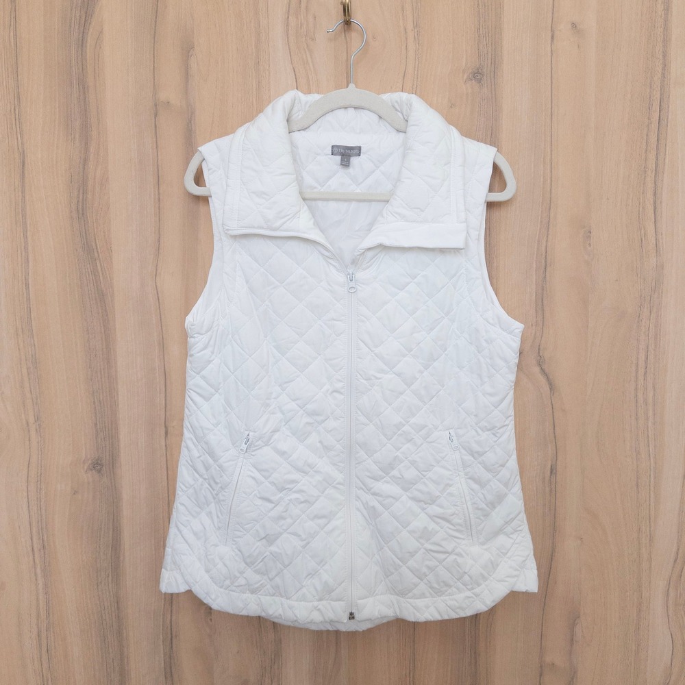 Talbots Womens Quilted Vest S White Full Zip Puffer Preppy Classic Outdoor
